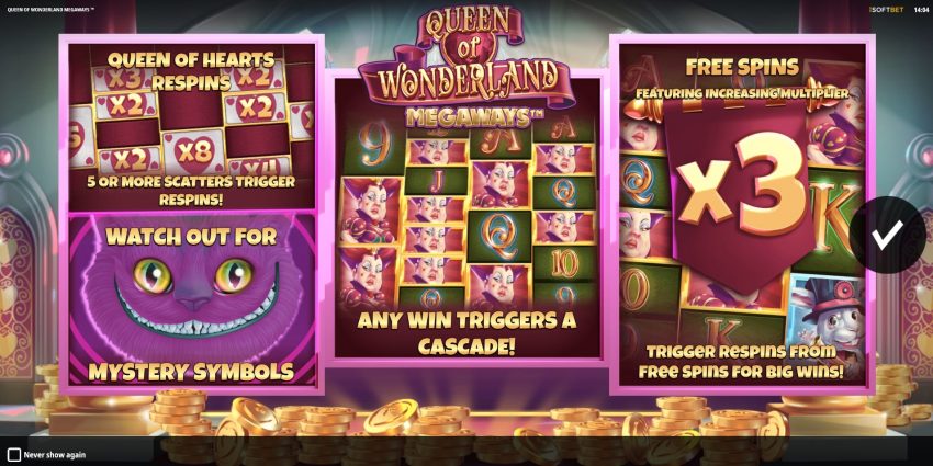 Queen of Wonderland Megaways Intro Screen